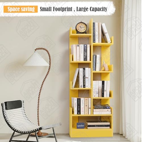 Image of ABOUT SPACE Open Book Shelf Book Storage Display Rack - Wooden Multipurpose Book Storage Display Organizer Rack with Solid Finish Showcase Stand (Yellow - L 47 x W 20.8 x H 141.2 cm)