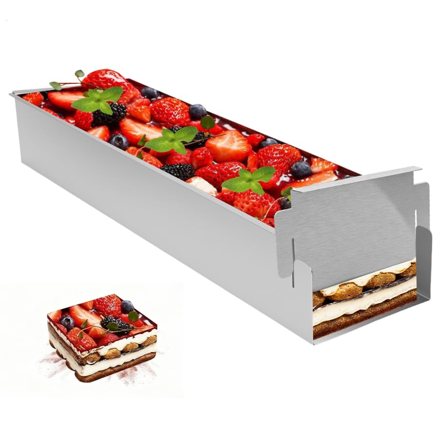 Backrahmen Rechteckig Verstellbar,Edelstahl Tiramisu Form Käsekuchenform,ungiftig,Antihaft-Kuchenformen,BPA frei, Wiederverwendbare Backformen für Kuchen Brownies Käsekuchen Lasagne Kuchen Brot(30cm)