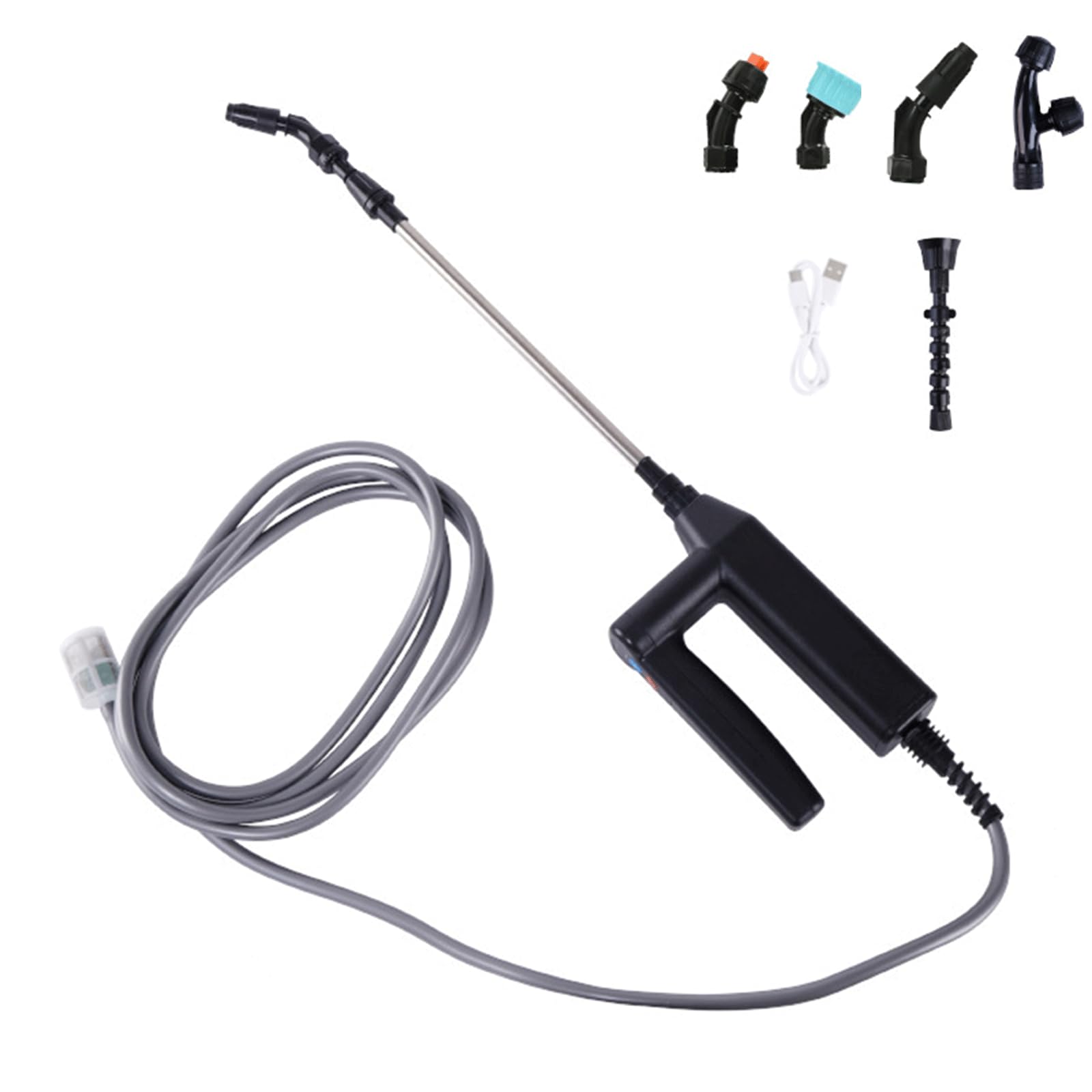 Battery Powered Sprayer,7.4V Rechargeable Garden Sprayer with Telescopic Wand & 5M Hose, 5 Nozzles, 3 Spray Settings, Battery Indicator, Electric Sprayer for Lawns, Weeds, Plants, Cleaning
