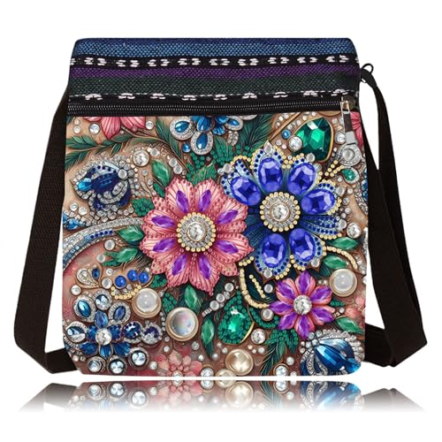 DDGYP 5D Diamond Art Bags Diamond Art Kits for Adults DIY Diamond Painting Bags for Women - 8.5x8.7x0.39inch PU Leather Crossbody Bag with Zipper & Adjustable Strap Flower Pattern