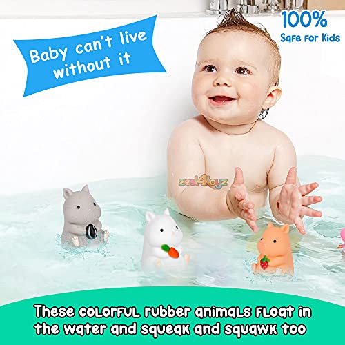 Image of zest 4 toyz Chu Chu Sound Squeezy (Pack of 5 ) Baby Bath Toys for Kids Toddlers Soft Natural Rubber Non-Toxic Animal Shape Bathtub Toys Color