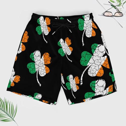 Ireland Flag Clovers St Patricks Day Beach Shorts for Men Swim Trunks Quick Dry Swim Shorts with Compression Liner Pocket3