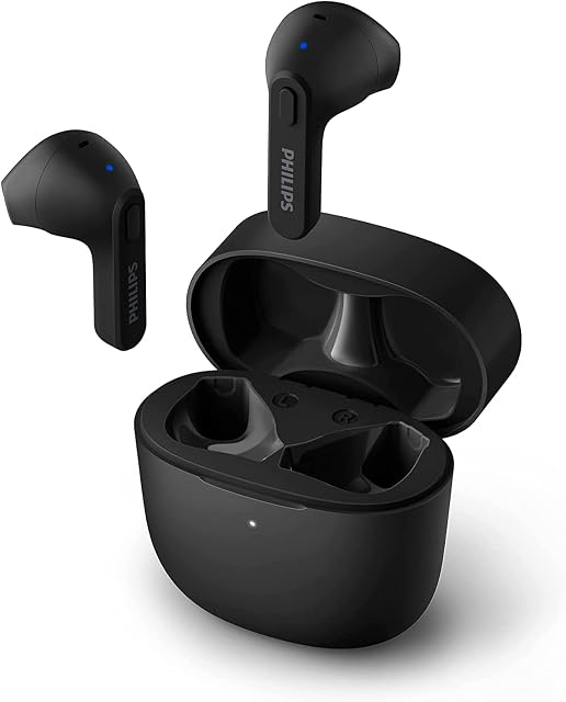 Philips Wireless Earbuds, Adults In Ear without Ear Tips, Super Slim Charging Case, Splash Sweat Resistant, Bluetooth,18 Hours Play Time, Built In Mic, Slim Design, Comfortable Fit, Black TAT2236BK/00