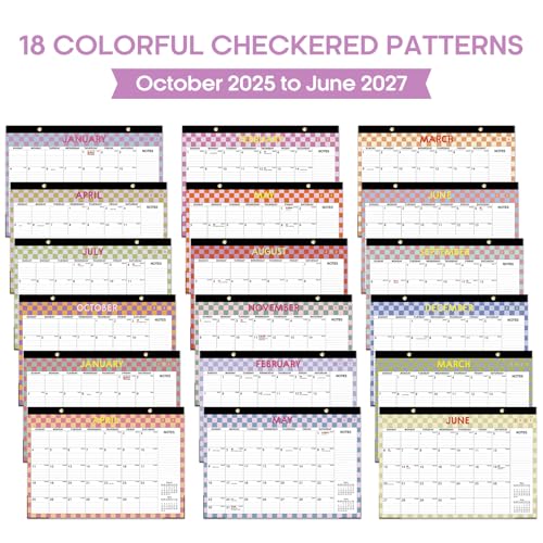 Image of Desk Calendar 2026-2027, 21-Month Calendar Runs Unitl June 2027, Large 17 inch x 12 inch Monthly Desktop & Wall Calendar for Home & Office - Checkered