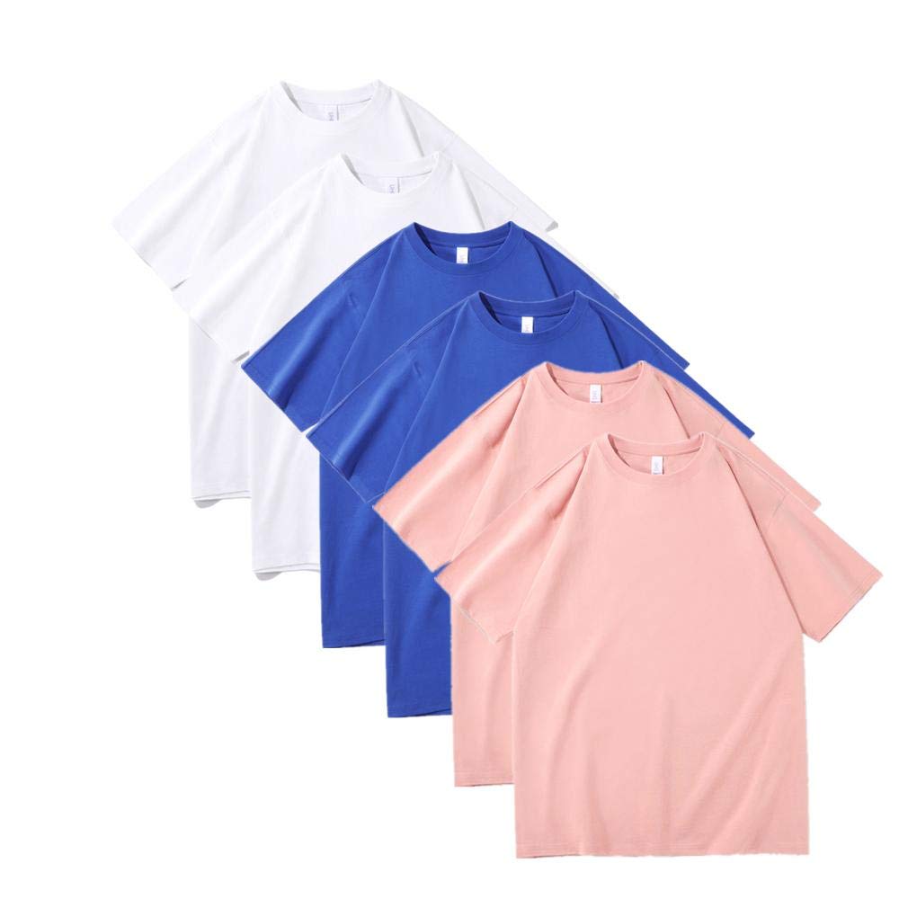 T-shirt męski 230 g, ciężki, bawełniany, luźny, na lato, okrągły dekolt, masywny kolor, 6 sztuk, 26, M