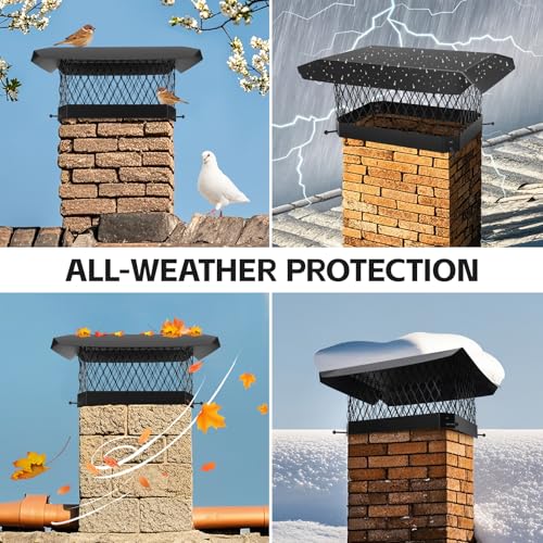 G GOOD GAIN Chimney Cap - 9 x 13 inch Chimney Cover for Outside Galvanized Steel | Fireplace Rain Caps with Hood Plate | Chimney Flue Cover Fits Existing Tiles with Adjustable Metal Screws & Gloves