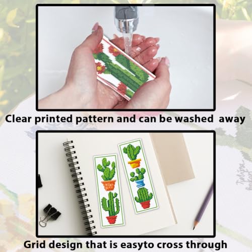 Image of ACRNIGHEET 6PCS Cactus Cross Stitch Bookmark Kit for Beginner Stamped Cross Stitch Kits for Adults DIY Embroidery Bookmark Kits Crossstitch Kits Adult with Instructions Hand Craft Gift 11CT