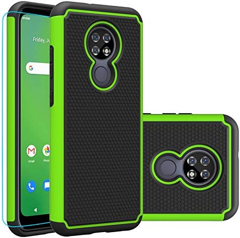 AT&T Radiant MAX Case, Cricket Ovation case with HD Screen Protector,Giner Dual Layer Heavy-Duty Military-Grade Armor Defender Protective Phone Case Cover for ATT Radiant MAX / U705AA (Green Armor)