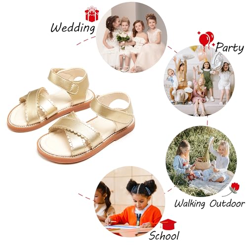 Image of PHIRAMIN Toddler Girl Sandals - Flower Girl Dress Shoes Open Toe Little Kid Flats