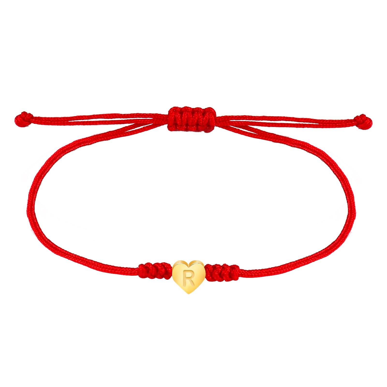 Handmade Dainty Gold Stainless Steel Heart Love Letter Initial Bracelet Friendship Bracelet for Girlfriend Wife Best Friend Red String Protection
