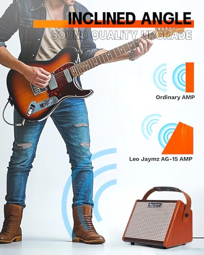 Image of Leo Jaymz 15W Portable Guitar Amplifier with BT Connection, Rechargeable Battery, Tone Control, Headphone Jack, and Versatile Sound Customization for Practice and Performance