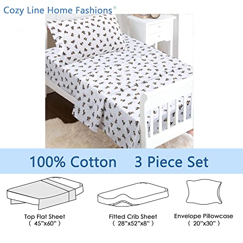 Image of Cozy Line Home Fashions 100 Cotton 3 Piece Toddler Sheet Set, Soft Breathable Crib Bedding Set for Boys Includes a Flat Sheet, a Fitted Sheet, a Pillowcase, Monkey Around Jungle Bananas