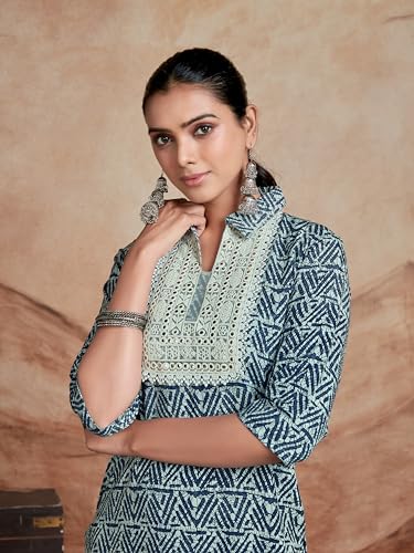 Image of EthnicJunction Women's Cotton Blend Embroidered Salwar Suit Set