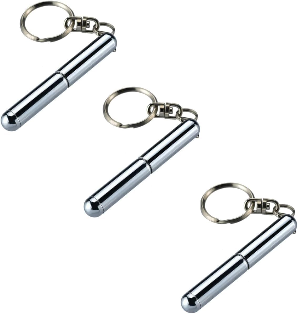 3Pcs Silver Retractable mini pen made of stainless steel Metal Tool Pen Retractable pocket pen keychain Gadgets, birthday, Christmas for Students, Office Staff, Construction Workers Car Keychains