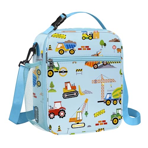 Clastyle Car Insulated Lunch Bag Truck Large Thermal Cooler Bag for Boy Picnic Lunch Box Tote Blue Construction