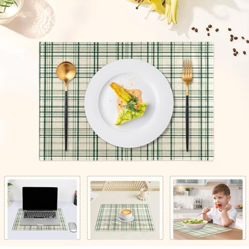 Napperon de table vert sauge à carreaux, set de table lavable haute résistance - 6