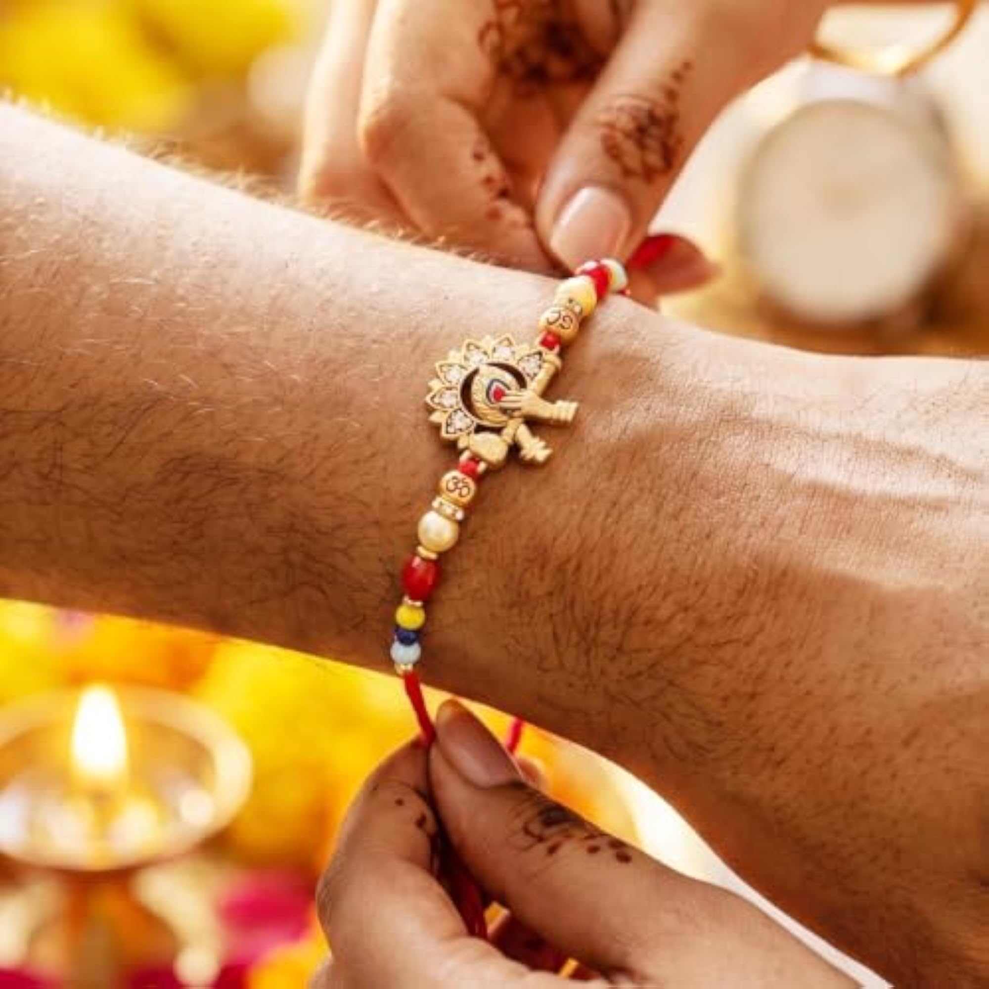 Krishna Flute & Peacock Rakhi Set for Brother, Festive Gift