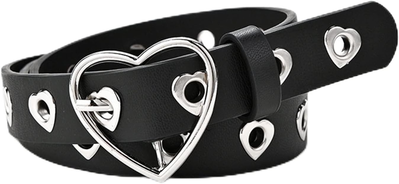 Women Belt Fashion Leather Punk Belt With Adjustable Love Heart Holes Buckle Belt For Dress Jeans 1Pcs