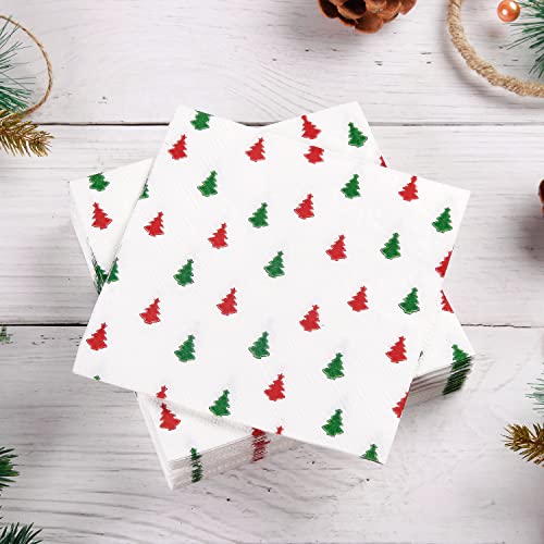 Quera 60 Pack Christmas Paper Napkins Tree Red Green 5 x 5 "Disposable Beverage Napkins Decorative Table Napkin for New Year Winter Dinner Merry Christmas Holiday Xmas Party Supplies – Image 4