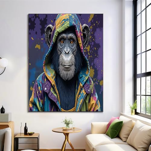 Lienzo de chimpancé con capucha de 60x90 cm: pintura acrílica impresa de alta calidad