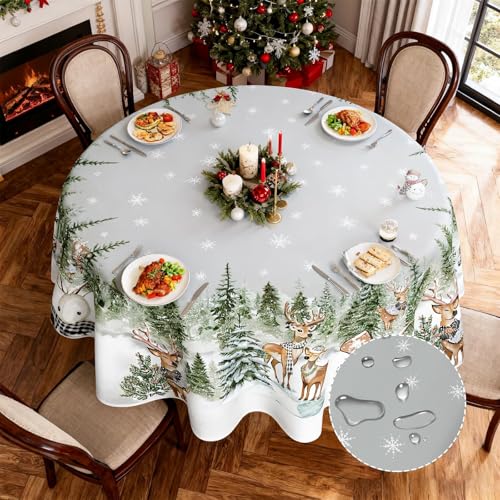 Axlyca Weihnachtstischdecke Rund 140 cm, Tischdecke Weihnachten...