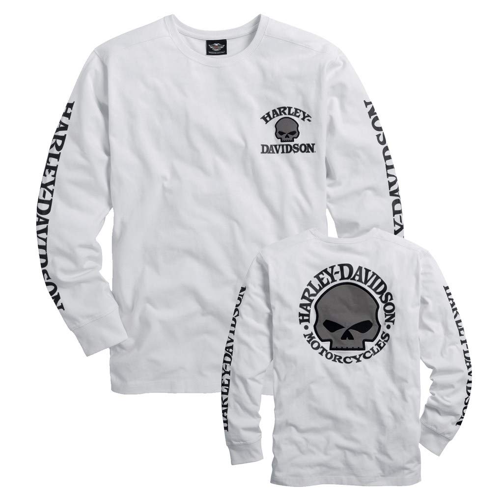 HARLEY-DAVIDSON Męska koszulka z długim rękawem Willie G. Skull - długi rękaw z bawełny - cienki letni sweter - długi rękaw, biały, L
