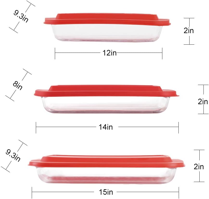 Doonmi- 4 Pack Classic Glass Baking Dish with Red Lid（1 Quart,1.6 Quart, 2.2 Quart and 3 Quart）, Freezer-to-Oven Safe Baking Dishes, BPA-Free Lids, Perfect for Cooking, Cake Dinner, Food Storage, Banquet and Daily Use.: Home & Kitchen