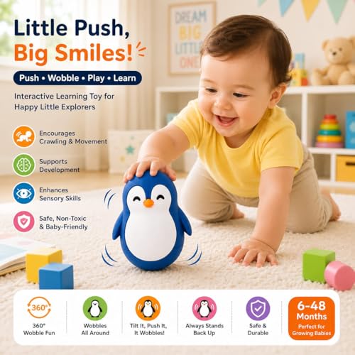 Image of Penguin Roly-Poly Toy, Blue and White
