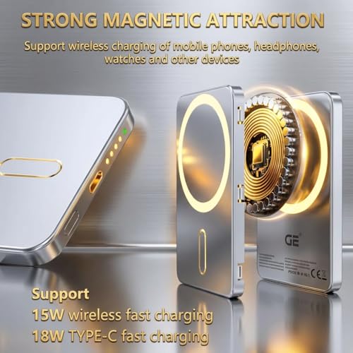 Image of GE 5000mAh Magnetic Qi Power Bank - 20W Fast Charge (Wired & Wireless) | UltraSlim Portable Charger | USB‑C Charging Kit Included | Compatible with iPhone 12-17 | OEM | New 2026 | Made in Korea.