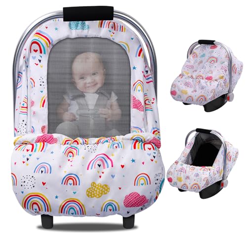 Image of Baby Car Seat Cover for Winter, Universal Carseat Covers Baby, Infant Car Seat Cover with Breathable Mesh Peep Window & Storage Pocket, Stretchy Stroller Carrier Cover for Spring Autumn