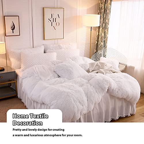 Liferevo 2 Pack Faux Fur Pillow Shams,Shaggy Plush Home Decorative Luxury Series Super Soft Furry Pillow Case With Zipper Closure For Home Sofa Couch Decoration,Standard Queen(White,20"X26") #TOP5