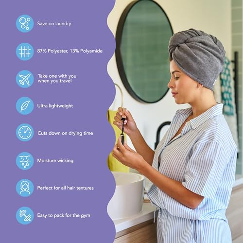 Turbie Twist 2-Pack Microfiber Hair Towel for Beauty, Travel, Gifting - Hair Wrap Turban for Straight, Wavy & Curly Hair - Premium Hair Care - Grey & Light Pink - Image 3