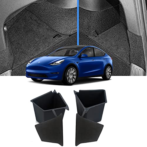 Spark Tesla Model Y Rear Trunk Organizer Side Storage Box Bin with Lid Reinforced Handle for Model Y Interior Accessories Black 2022 2021 2020