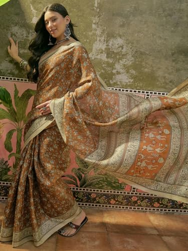 Image of SIRIL Women's Cotton Printed Saree With Unstitched Blouse Piece