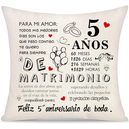 Yoskiasd Funda de cojín para el Quinto Aniversario de Boda Funda de cojín Decorativo Regalo de Boda Significativo Esposa Esposo Mujer Hombre Amigos (5) Yoskiasd Funda de cojín para el Quinto Aniversario de Boda Funda de cojín Decorativo Regalo de Boda Significativo Esposa Esposo Mujer Hombre Amigos (5)