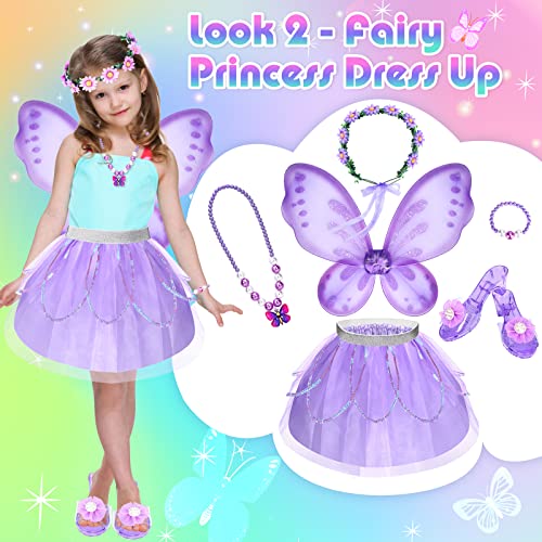 Unicorn & Flower Princess Dress Up Clothes Set for Girls - Tutu, Wings, Shoes, Jewelry, Headband & Play Toys Gift Set for Toddlers3