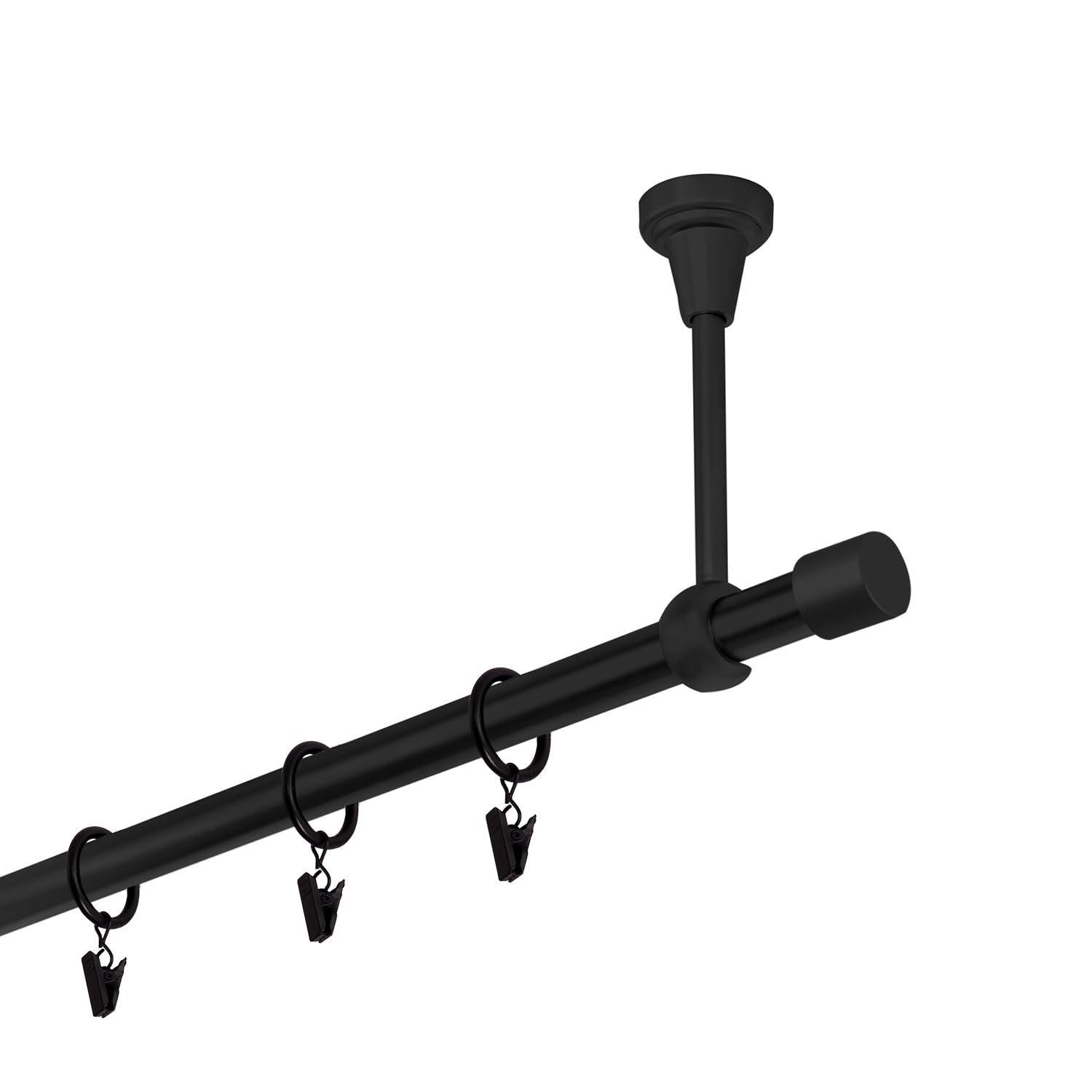 Bastone per tende nero 400 cm 1 binario 19 mm metallo fissaggio a soffitto tappo diritto