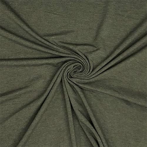 Olive Green Heather Solid Cotton Spandex Knit Fabric - by The Yard