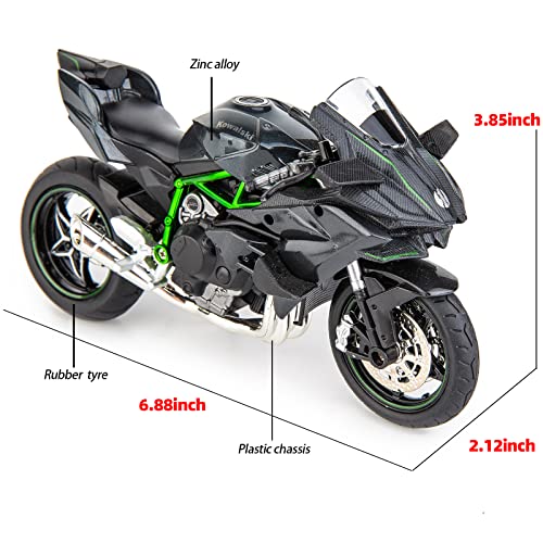 TGRCM-CZ 1/12 Kawasaki Ninja H2R Motorrad Modell, DieCast Modell Motorrad, Aufhängung und freie Rolle, Spielzeugauto, Motorrad Sammlung, Geschenk schwarz