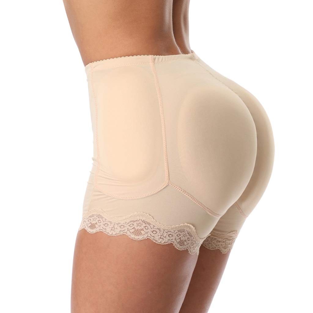 Women's Hip Enhancer Control Lace Padded Panties 4 Removable Butt Pads Panties, Buttock Lifter Plus Size,S-6XL (Size : Small)