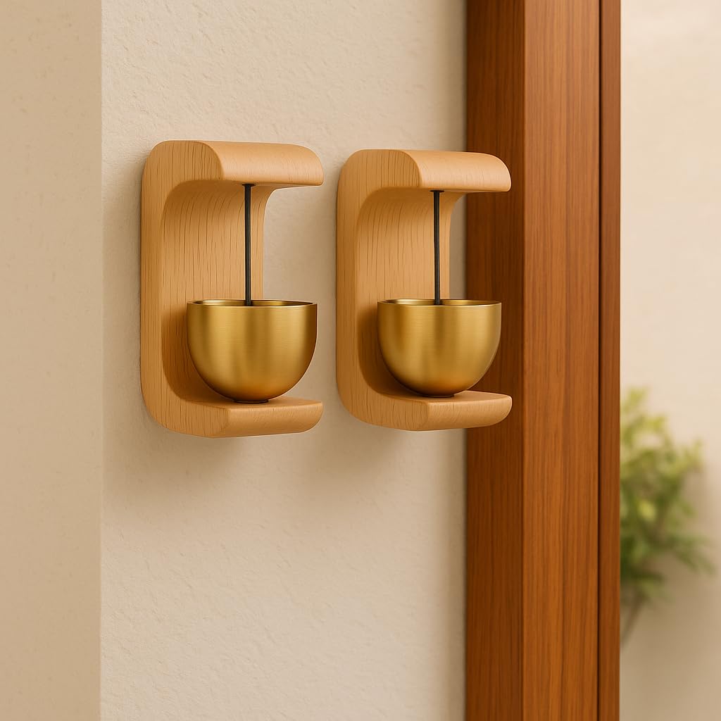 Windwarrior Wooden Door Chime with Brass Bell – Pack of 2 (Light & Dark Wood) – Vintage Handmade Wall Hanging Door Bells for Home Entrance, Positive Vibes & Good Luck – Indoor Outdoor Decor-image-41