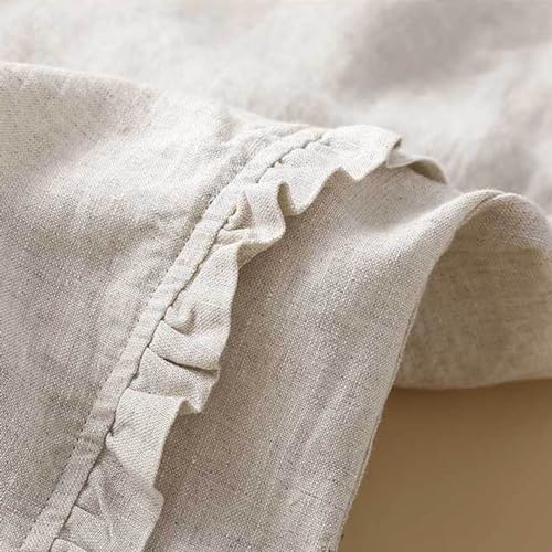 Womens Cotton Linen Capri Pants Vintage Embroidery Elastic Waist Solid Casual Pants Ruffle Cropped Trousers Pockets3