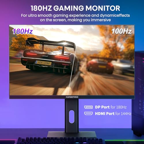 Image of 27 inch 180Hz Gaming Monitor with Speaker, 2560x1440 Fast IPS Screen, 2x HDMI 2.0, 2x Display Port 1.4, 114% sRGB, HDR10, Freesync & G-SYNC Compatible, Height /Swivel /Tilt Adjust, 3 Sides Frameless