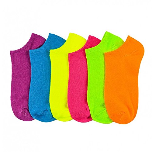 Generic 6 Pairs Women Ankle Sports Socks Neon Colorful No Show Low Cut US 9 11 Fashion
