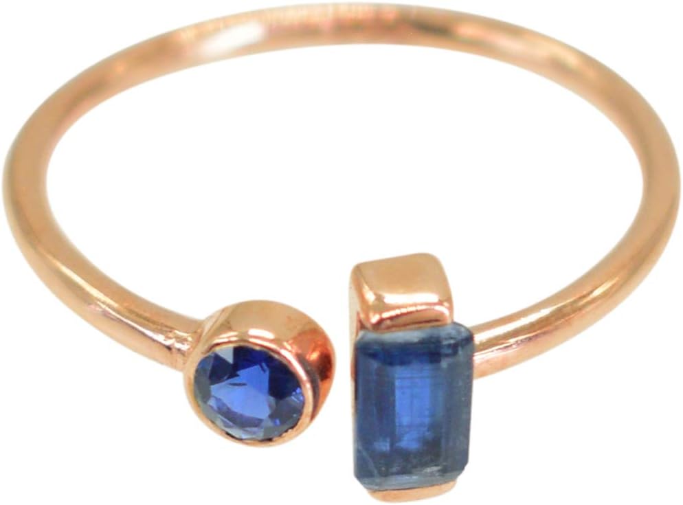 Natural Blue Sapphire Gorgeous Piece 925 Sterling Silver Gold Plated Boho Dailywear Ring