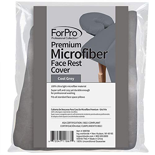 ForPro Premium Microfiber Massage Face Rest Cover, Cool Grey, Ultra-Light, Stain and Wrinkle-Resistant, for Massage Tables
