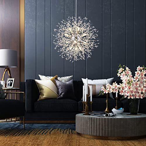 Modern Crystal Chandeliers Firework Chandelier For Dining Room, 12 Lights Dandelion Chandeliers Semi Flush Mount Ceiling Light Fixtures For Dining Room, Living Room, Kitchen, Hallway - G9 Sockets #TOP2