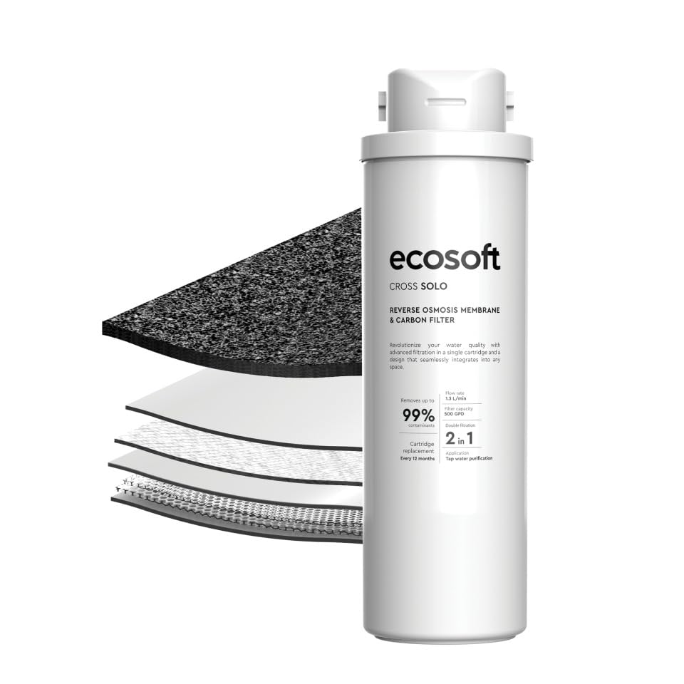 Elemento de Membrana y Filtro de Carbón Ecosoft para Sistema de Ósmosis Inversa CROSS Solo - 99,8% de Pureza | Elimina Bacterias, Virus | Olores y Sabores | Instalación Fácil