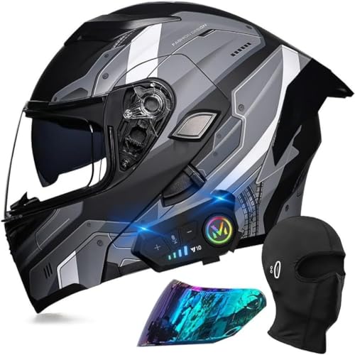 Casco Moto Modular con Bluetooth Integrado, ECE Homologado Casco Integrales Flip Up Moto Jet Scooter para Mujer Hombre Adultos Antivaho Doble Visera(C5,L(59~60cm))