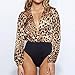 Women Jumpsuit Fitfulvan Leopard Printed V-Neck Bodysuit Catsuit Yoga Long Sleeve Bodysuit Ladies Casual Playsuit Top (Asian L = US M, Brown)